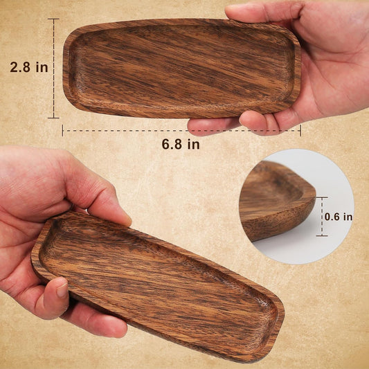 Mini Wooden Serving Platters and Trays, 7-inch Solid Acacia Wood Serving Plates for Food/Snacks/Appetizer, also as Jewelry Trays, Mini Charcuterie Board and Cheese Platter, Reusable (6 PCS)