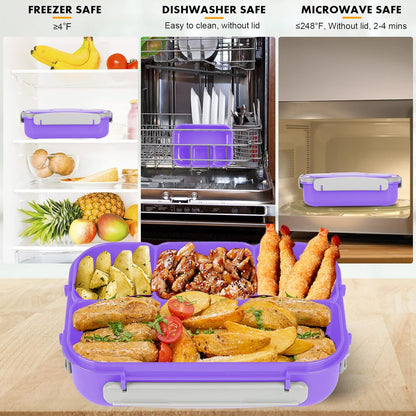 Yumuk Bento Box Adult, Lunch Box Containers for Adults Men Women, 5 Cup Bento with 4 Compartments &Spork &Sauce Box, Leak-Proof, Microwave/Dishwasher Safe(Beige)