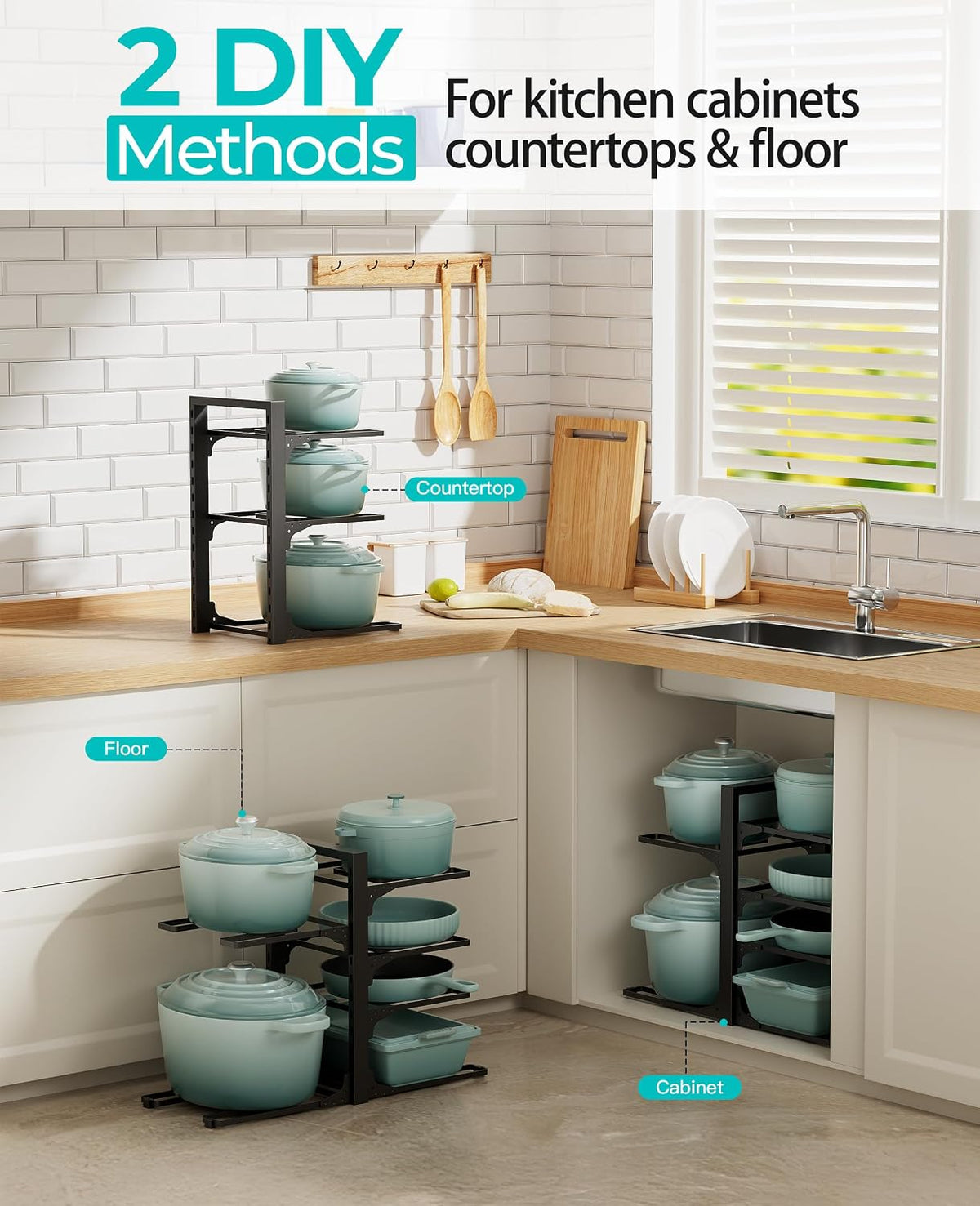 ORDORA Pots and Pans Organizer Under Cabinet 16.6", 8-Tier Adjustable Rack
