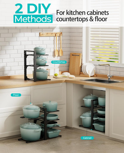 ORDORA Pots and Pans Organizer Under Cabinet 16.6", 8-Tier Adjustable Rack
