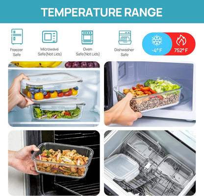 Vtopmart 2Pack 1860ml/63oz Large Glass Storage Containers with Lids, Meal Prep Food Container Set with Snap Airtight Lid for Baking, Microwave, Oven, Leak Proof, for Freezer, Dishwasher, Grey
