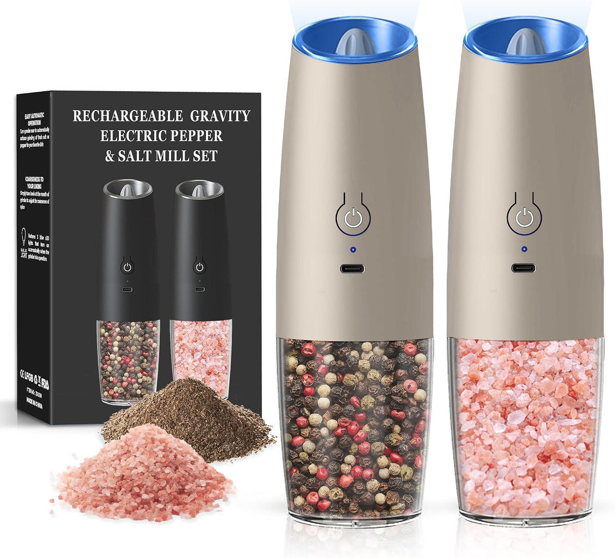 Battery Operated Salt And Pepper Grinder Set 2 Pack (Black)
