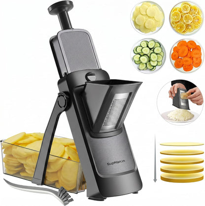 SupMaKin Safe Mandoline Slicer for Kitchen, Potato Slicer for Chips, Vegetable & Food Cutter,Thickness Adjustable 0.1-8 mm, Kitchen Faster Slice Artifact (Only Slicer)