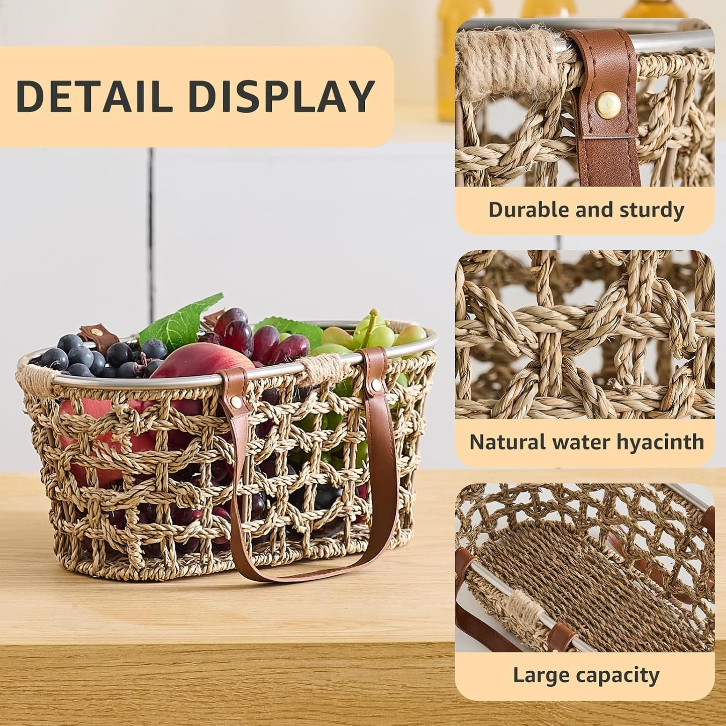 Egg Baskets for Collecting Fresh Eggs Farmhouse Handmade Wicker Hyacinth Egg Collecting Basket with Handle