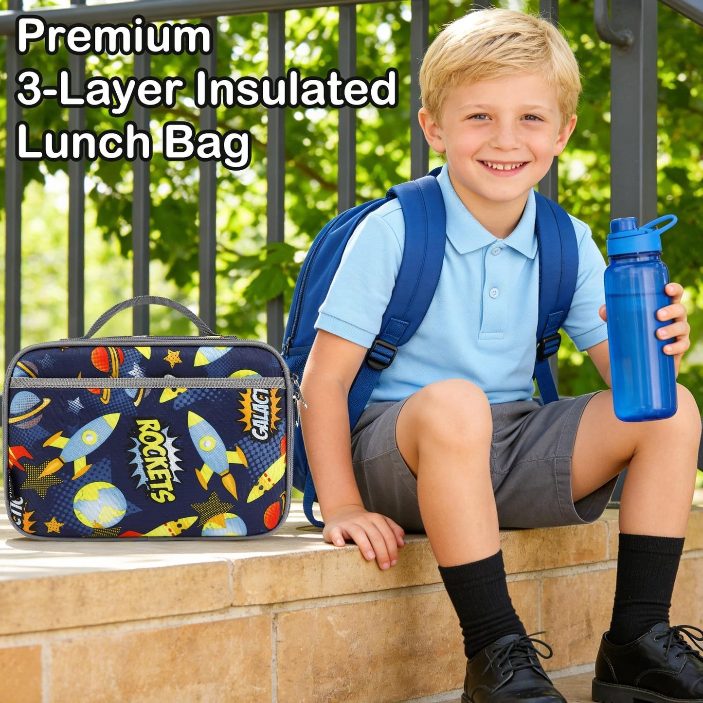 FlowFly Kids Lunch box Insulated Soft Bag Mini Cooler Back to School Thermal Meal Tote Kit for Girls, Boys, Black
