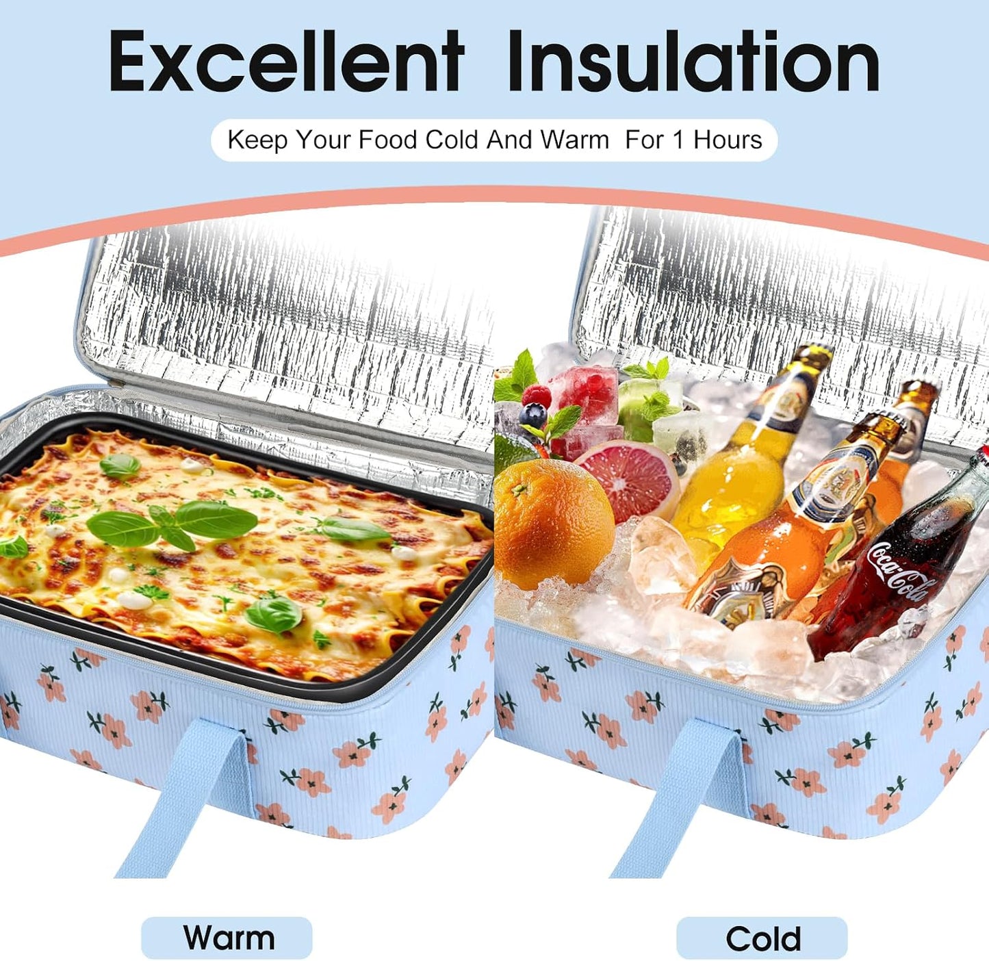 Insulated Casserole Carrier, Portable Casserole Carrier for Hot or Cold Food Lunch Tote Warmer or Cooler Bag, Lasagna Lunch Bag for Potluck Parties- Fits 9" x 13" Baking Dish-Charcoal Grey