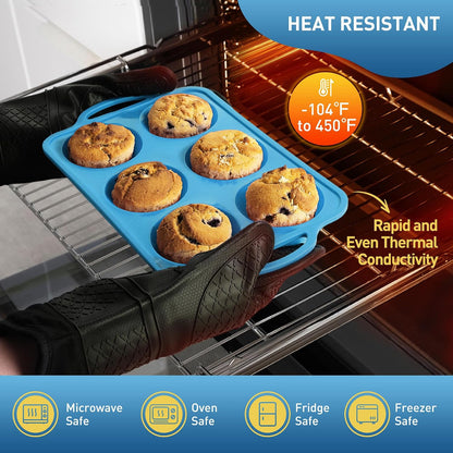 2 Packs 12 Cups Silicone Muffin Pan for Baking with Metal Reinforced Frame Regular Size Cupcake Pan Tray Egg Bites Silicone Cookie Molds Muffin Tin Tart Pans Sheet Set for Oven Dishwasher Safe