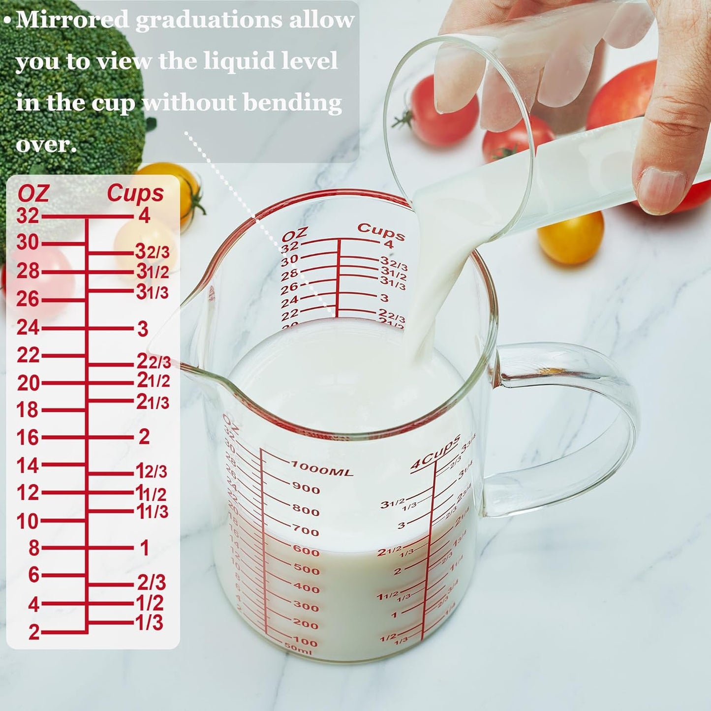 Ackers BORO3.3 Measure Glass -[Insulated handle | V-Shaped Spout]-Made of High Borosilicate Glass Measuring for Kitchen or Restaurant, Easy to Read, 60 ML (2 Oz) 丨(2 Pack)