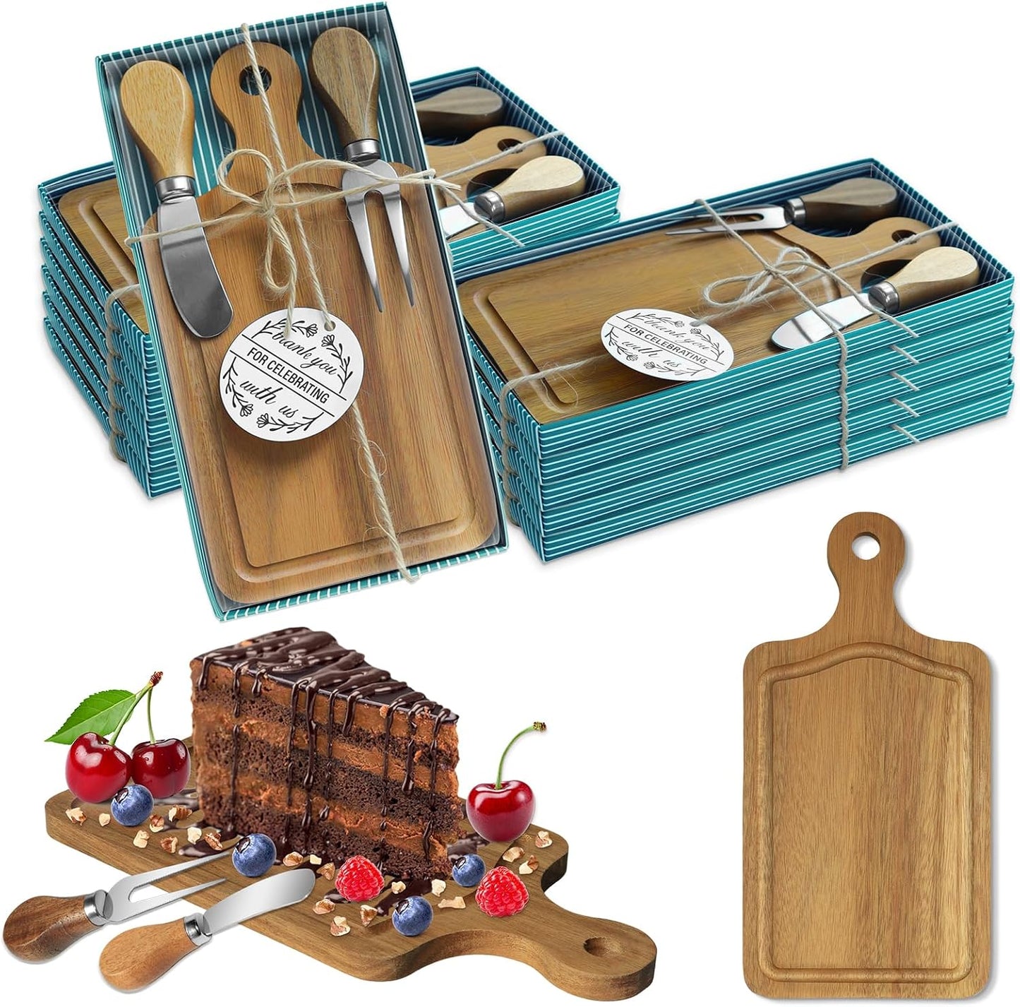 AZEAM 12 Sets Baby Bridal Shower Prizes for Game Winners, Bamboo Mini Cheese Board Set with Knife Fork and Present Box, Small Charcuterie Board Bulk for Party Wedding Guests Present