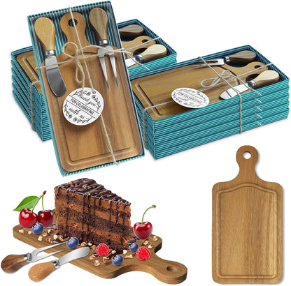 AZEAM 12 Sets Baby Bridal Shower Prizes for Game Winners, Bamboo Mini Cheese Board Set with Knife Fork and Present Box, Small Charcuterie Board Bulk for Party Wedding Guests Present