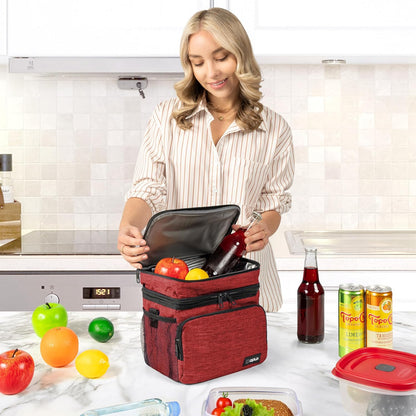 opux Insulated Lunch Bag for Men Women, Large Dual Compartment Cooler Bag, Soft Two Deck Lunch Box for Work School Picnic, Leakproof Lunch Tote with Shoulder Strap for Kid Adult (Purple, Double Deck)