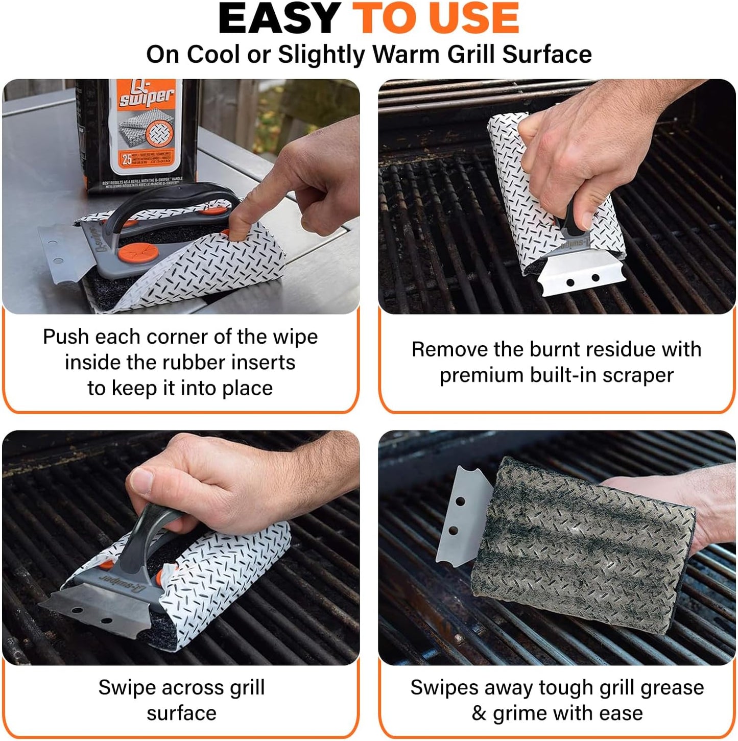 Proud Grill Q-Swiper Grill Cleaner Set - Bristle & Wire-Free Brush with Scraper & 80 Moist Wipes - BBQ Smoker Cleaner Kit, Safe for Outdoor Griddle Grates, Grease & Grime Remover, BBQ Gift for Mom