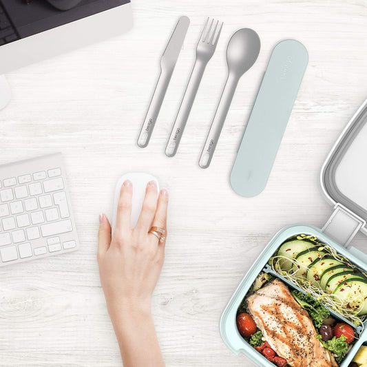 Bentgo Stainless Travel Utensil Set - Reusable 3-Piece Silverware Set with Carrying Case, High-Grade Premium Steel, BPA-Free Case, Eco-Friendly - Ideal for Travel, Camping, and Office Use (Gray)