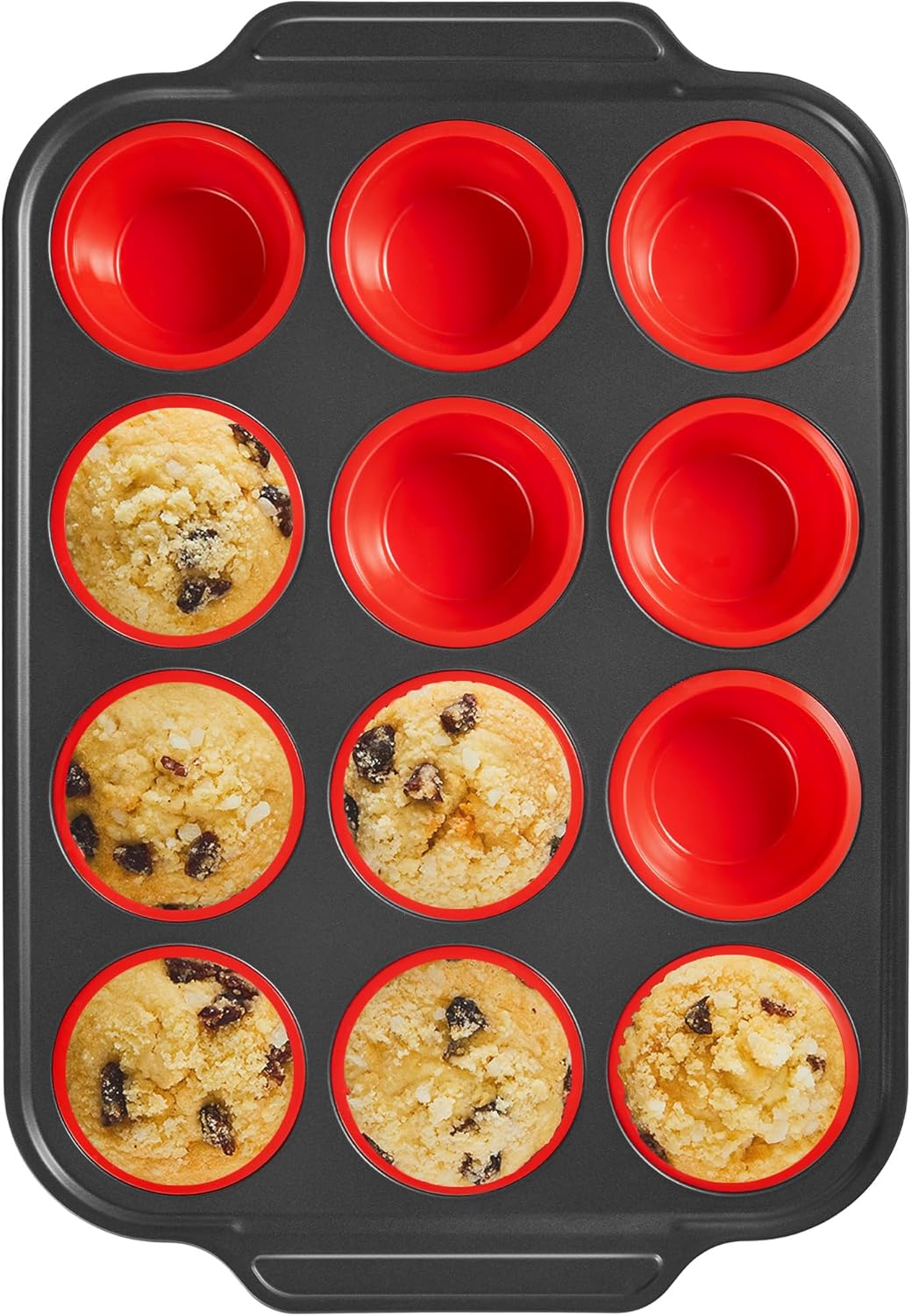 BRONYPRO Silicone Muffin Pans for Baking with Metal Frame, Egg Bite Molds, Cupcake Pans 12 Regular Size, Muffin Tins Easy to Pop Nonstick Non Toxic Bakeware for Oven,Blue