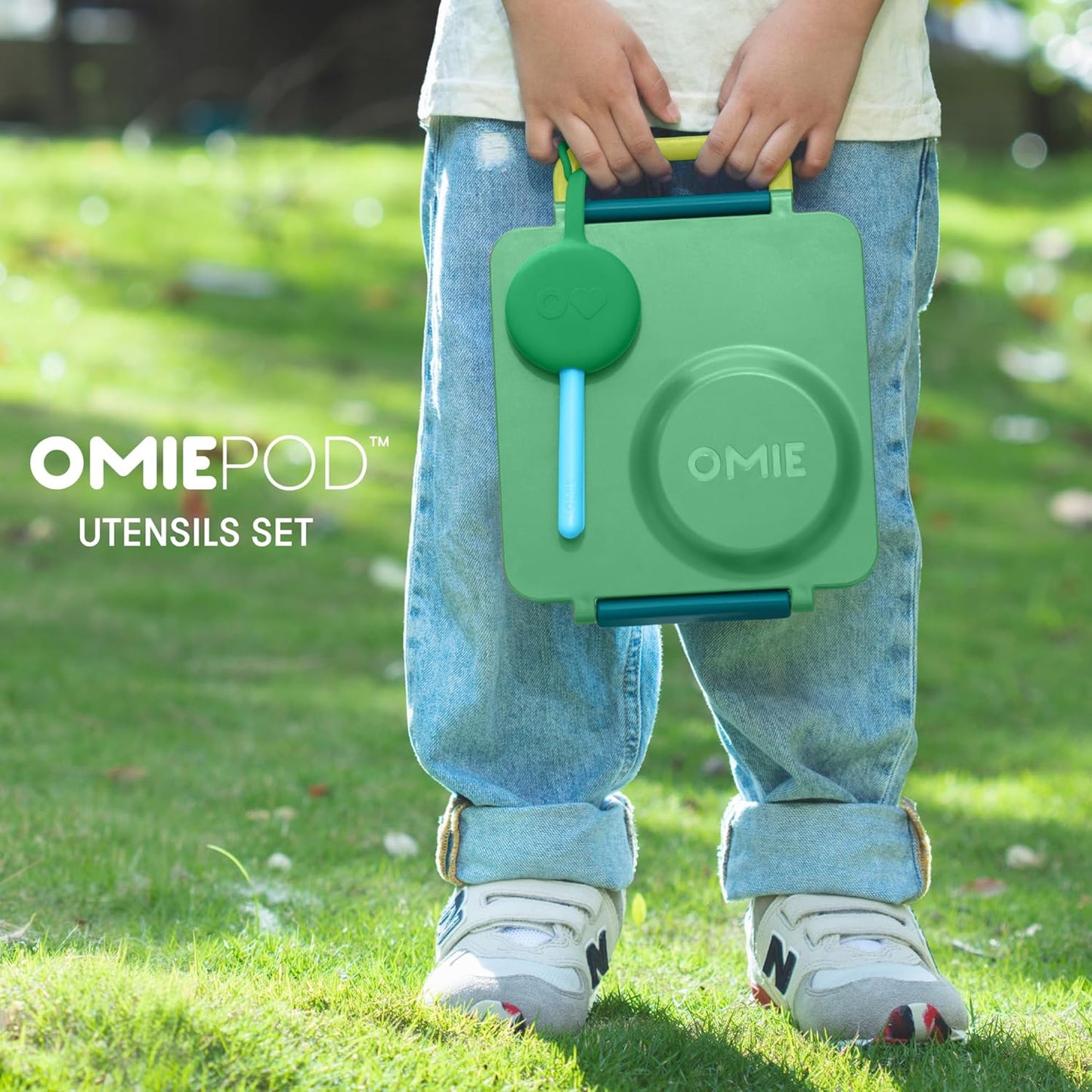 Omie OmieBox Kids Utensils Set with Case - 2 Piece Plastic, Reusable Fork and Spoon Silverware with Pod for Kids (Mint Green)