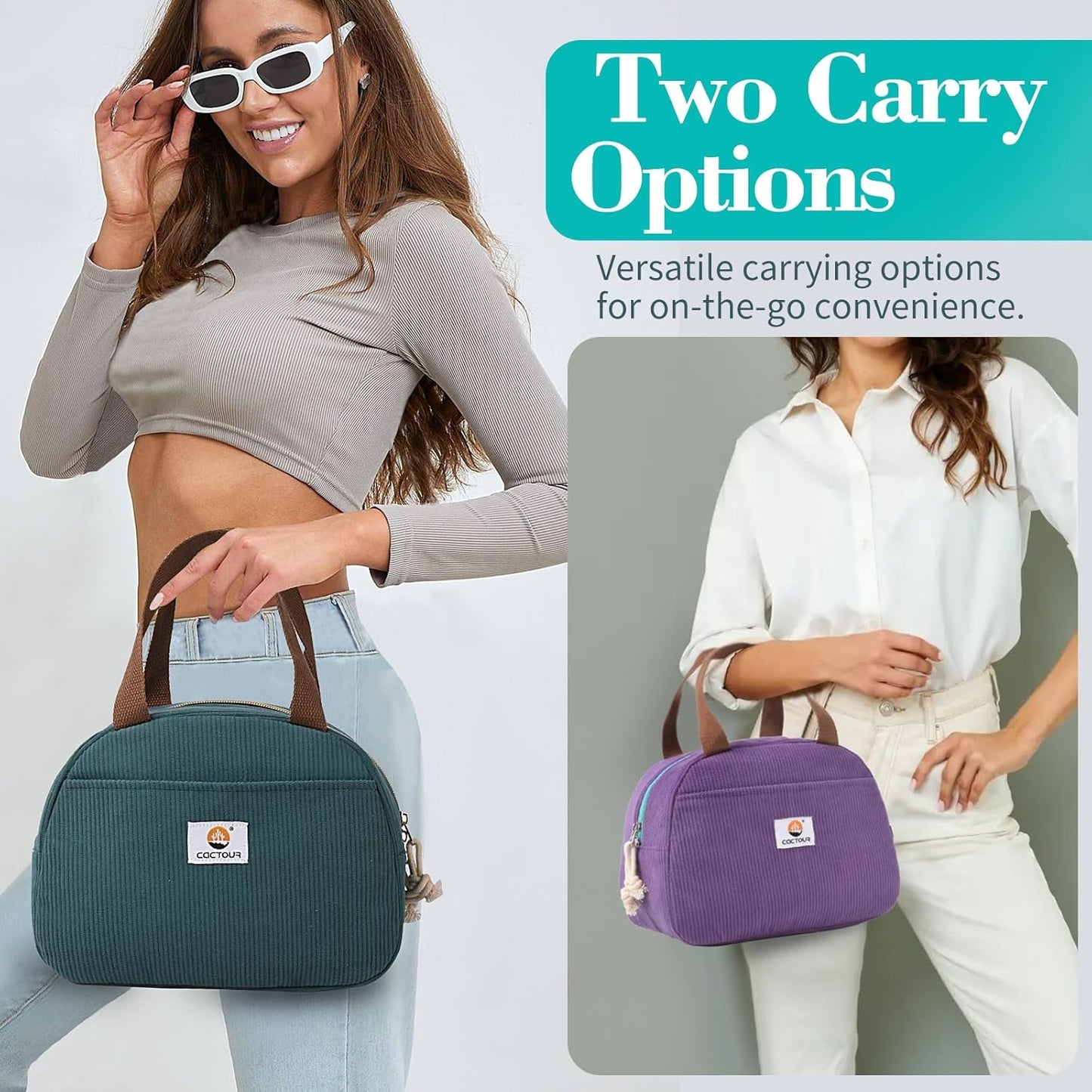 CaCTOUR Lunch Box for Women Girls Teens,Cute Lunch Box Cooler Bag, Portable Insulated Small Lunch Bag Women Reusable Corduroy Lunch Tote for Work/Travel/Picnic/School (Dog Green,Small)