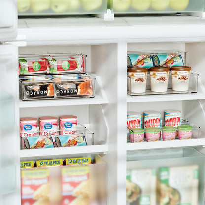 Heyuzb 8 PACK Freezer Organizer Bins Fridge Organizers and Storage Stackable Refrigerator Organizers Bins with Side Handles Clear Storage Bins for Pantry, Under Sink, Kitchen Cabinet