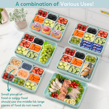 Snackle Box Container for Adults with 9 Compartment, Divided Serving Tray Snack Box Containers with Lid and Handle, Charcuterie Boxes Portable Snack Platter for Fruit Veggie Party Travel, White