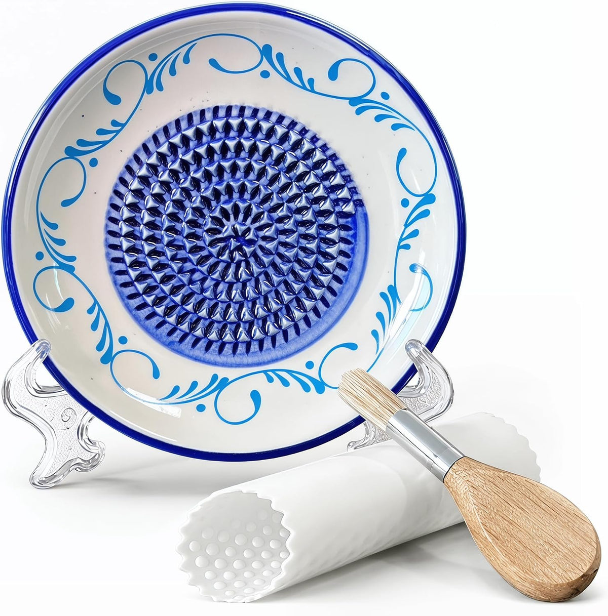 Handcrafted Ceramic Garlic Grater Plate, Ocean Blue