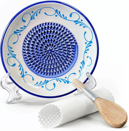 Handcrafted Ceramic Garlic Grater Plate, Ocean Blue