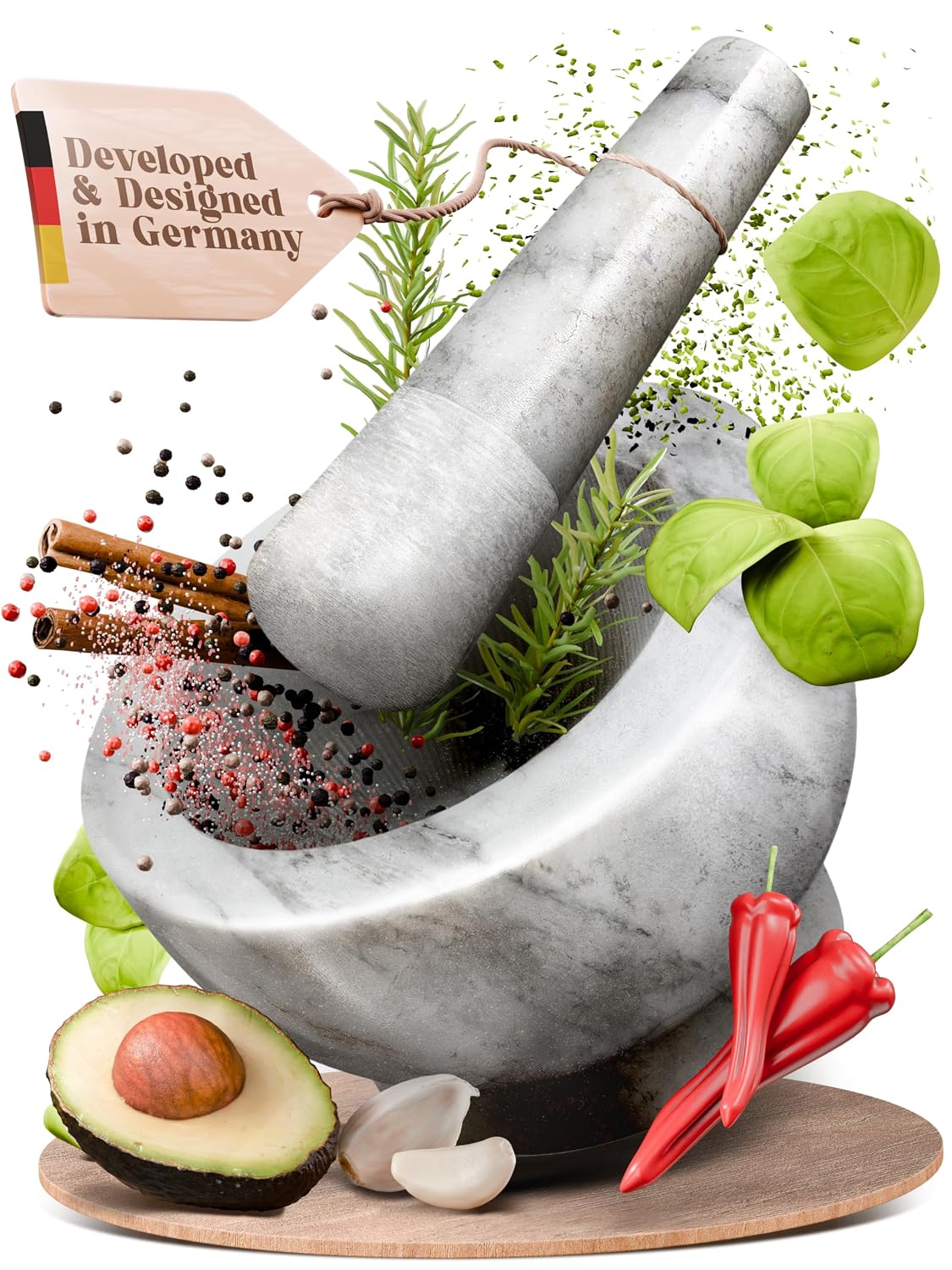 ChefSofi Mortar and Pestle Set (Gray, 2-Cups)