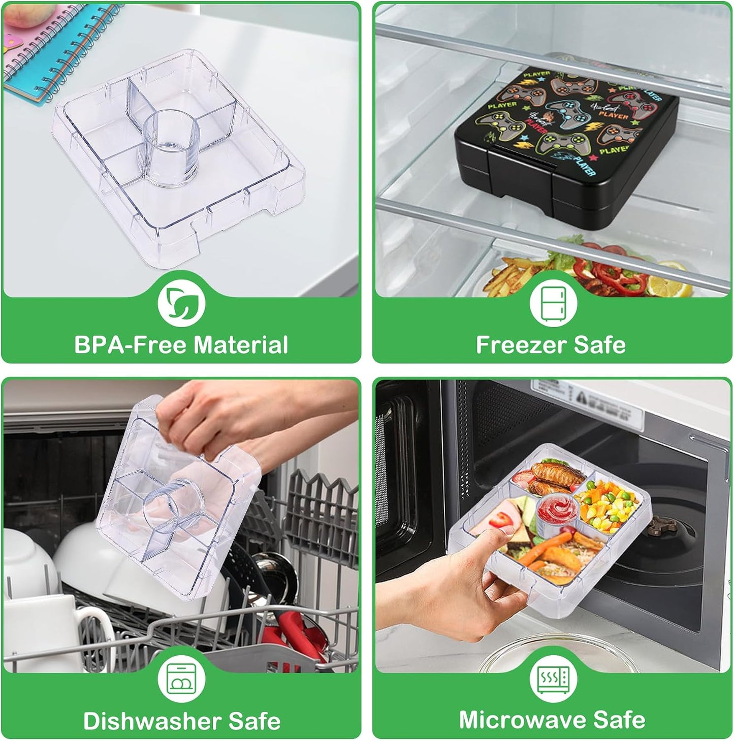 Pawtong Bento Lunch Box Set With 10oz Soup Thermo, Leak-proof Lunch Containers with 4 Compartment, Kids Hot Thermo Food Jar/Insulation Lunch Bag, Food Containers for School（Dinosaur）