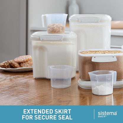 Sistema Flour and Sugar Storage Containers for Pantry with Lids and Measuring Cup, Dishwasher Safe, 13.7-Cup, White