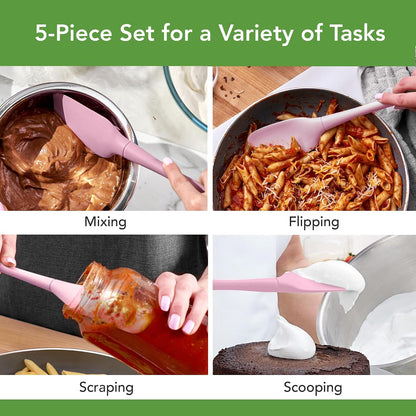 Tovolo Flex Core 5 Piece Silicone Spatula Set Heat Resistant All Silicone Utensils Include Non Stick Spatula Spoonula Jar Scraper, Dishwasher Safe BPA Free Spatulas for Baking Mixing, White