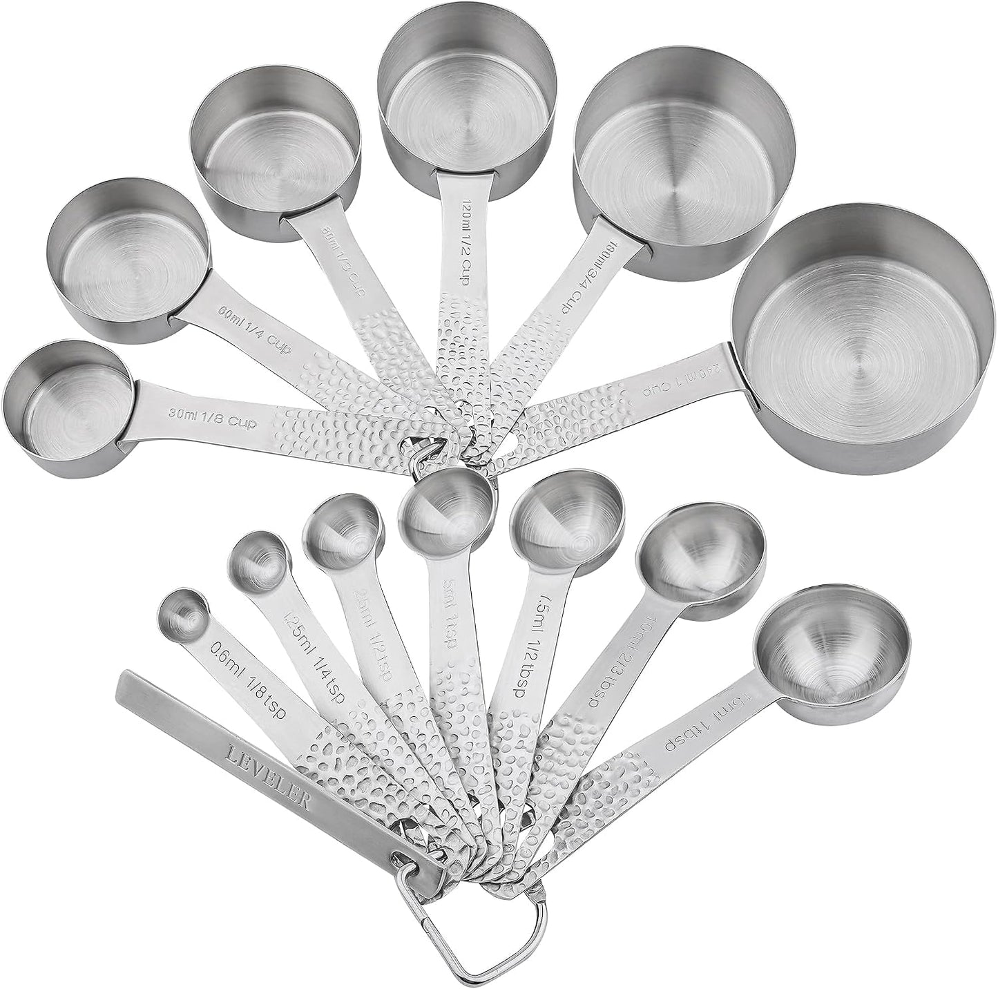 Measuring Cups and Spoons Set of 14, 18/8 Stainless Steel Measuring Cups Spoons Set, 6 Measure Cups and 7 Measure Spoons with Leveler