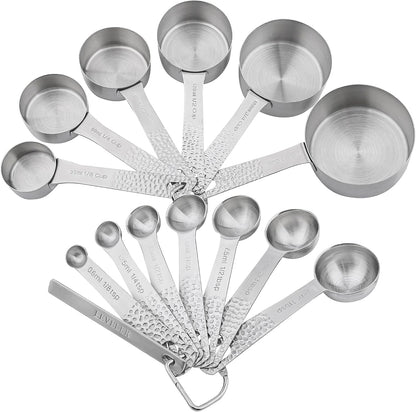 Measuring Cups and Spoons Set of 14, 18/8 Stainless Steel Measuring Cups Spoons Set, 6 Measure Cups and 7 Measure Spoons with Leveler