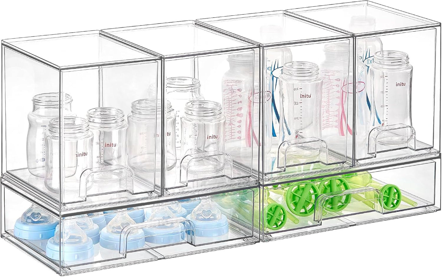 Vtopmart Stackable Storage Drawers Set of 5, Clear Plastic Organizer Bins for Baby Bottle, Beauty Supplies Storage, Ideal for Kichen Countertop, Vanity, Bathroom, Cabinet, Pantry Organization