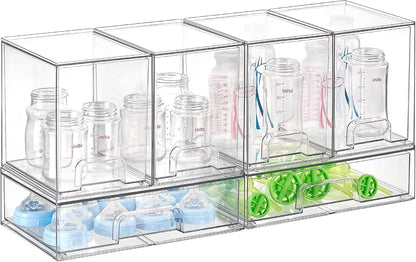Vtopmart Stackable Storage Drawers Set of 5, Clear Plastic Organizer Bins for Baby Bottle, Beauty Supplies Storage, Ideal for Kichen Countertop, Vanity, Bathroom, Cabinet, Pantry Organization