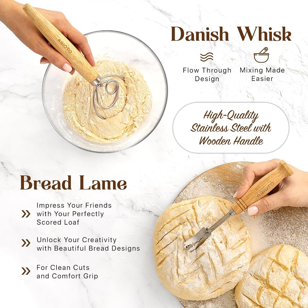 ABIOTO Banneton Baskets with Sourdough Bread Baking Supplies
