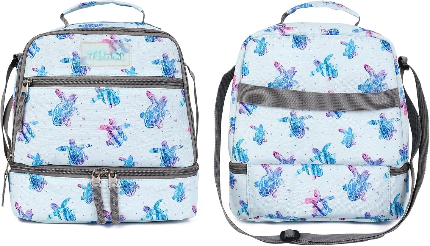 Tilami Lunch Bags Insulated Adjustable Strap Zipper, Two Compartments Cooler Bags, Bento Bags for Kids Toddlers (Blue)