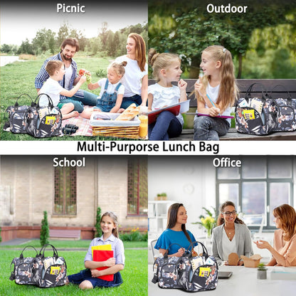 TuErCao Small Lunch Bag Lightweight Insulated Lunch Box for Women Work Portable Soft Cooler for Picnic Travel Road Trips, Loncheras para Mujer, Black