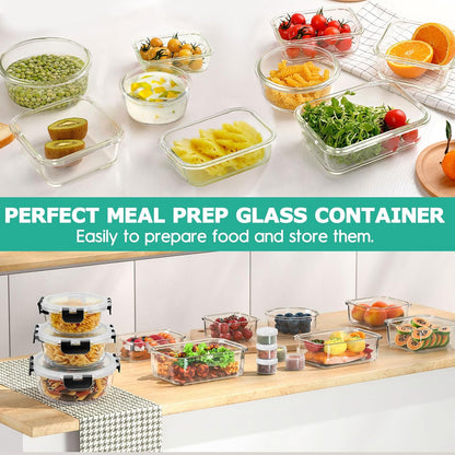 34pcs Glass Food Storage Containers with Lids Set, Airtight Glass Meal Prep Containers (17 Containers & 17 Lids), Leak Proof Lunch Container BPA-Free, Microwave, Oven, Freezer, Dishwasher Safe-Blue