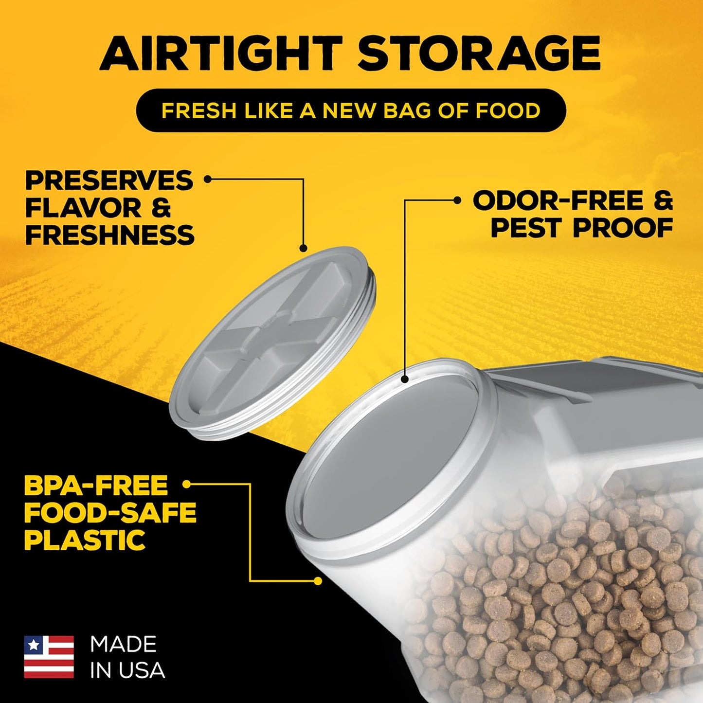Vittles Vault Traditional Pet Food Storage Container For Dog Kibbles/Bird Seed/Oatmeal/Rice/Flour/Cereal, BPA Free Plastic, Sealed Airtight For Cat Food, Up To 30 lb, Made in USA, With Scoop, Gray