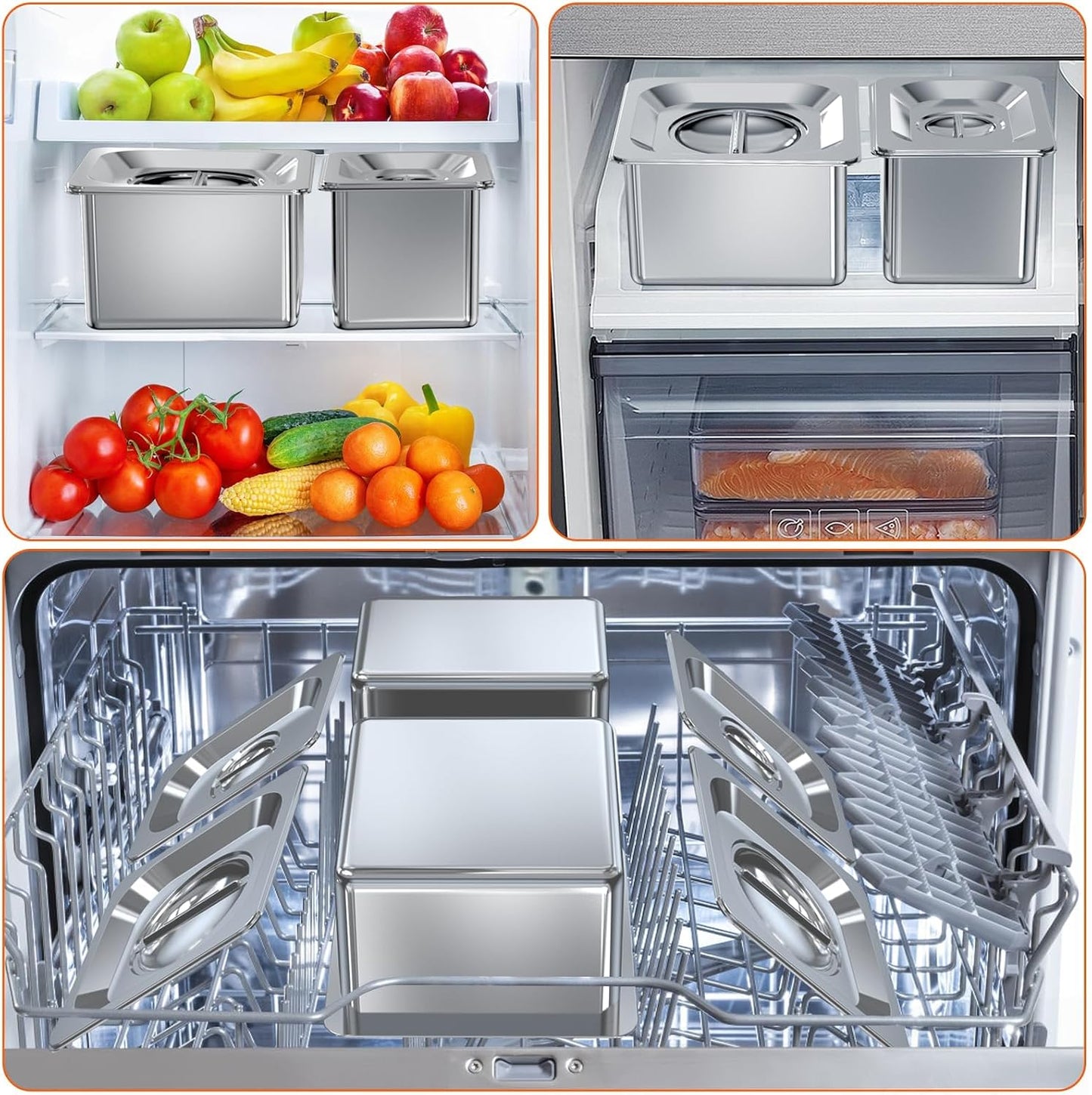 Pizza Topping Station for Pizza Oven Table, Stainless Steel Pizza Container with 6 Seasoning Containers with Lids, for Prepping Ingredients and Toppings, Oven Accessories Outdoor