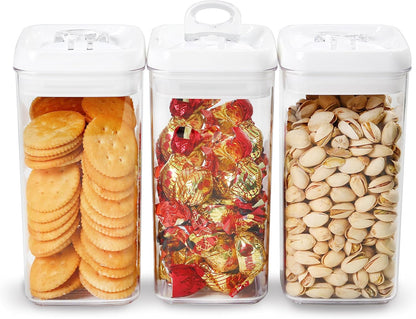 Felli Flip Tite Storage Container with Lid 4” RECTANGULAR Airtight Ring Flip Top, Stackable Kitchen Counter Pantry Organizer Acrylic Canister Jar for Pasta Spaghetti Cereal Granola Coffee (1.9qt)