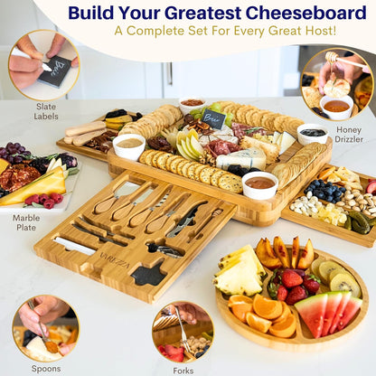 Charcuterie Boards Set – Large Bamboo Cheese Board & Platter with Charcuterie Accessories, Housewarming Gifts for New Home, Christmas, Bridal Shower, New House Gift