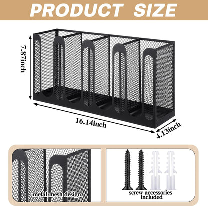 Maxcheck Metal Mesh Cup and Lid Holder Coffee Paper Cup Dispenser Lid Holder Storage Organizer Countertop or Wall Mount for Coffee Bar, Kitchen, Breakroom(4 Compartments,16.1 x 4.1 x 8 Inch)