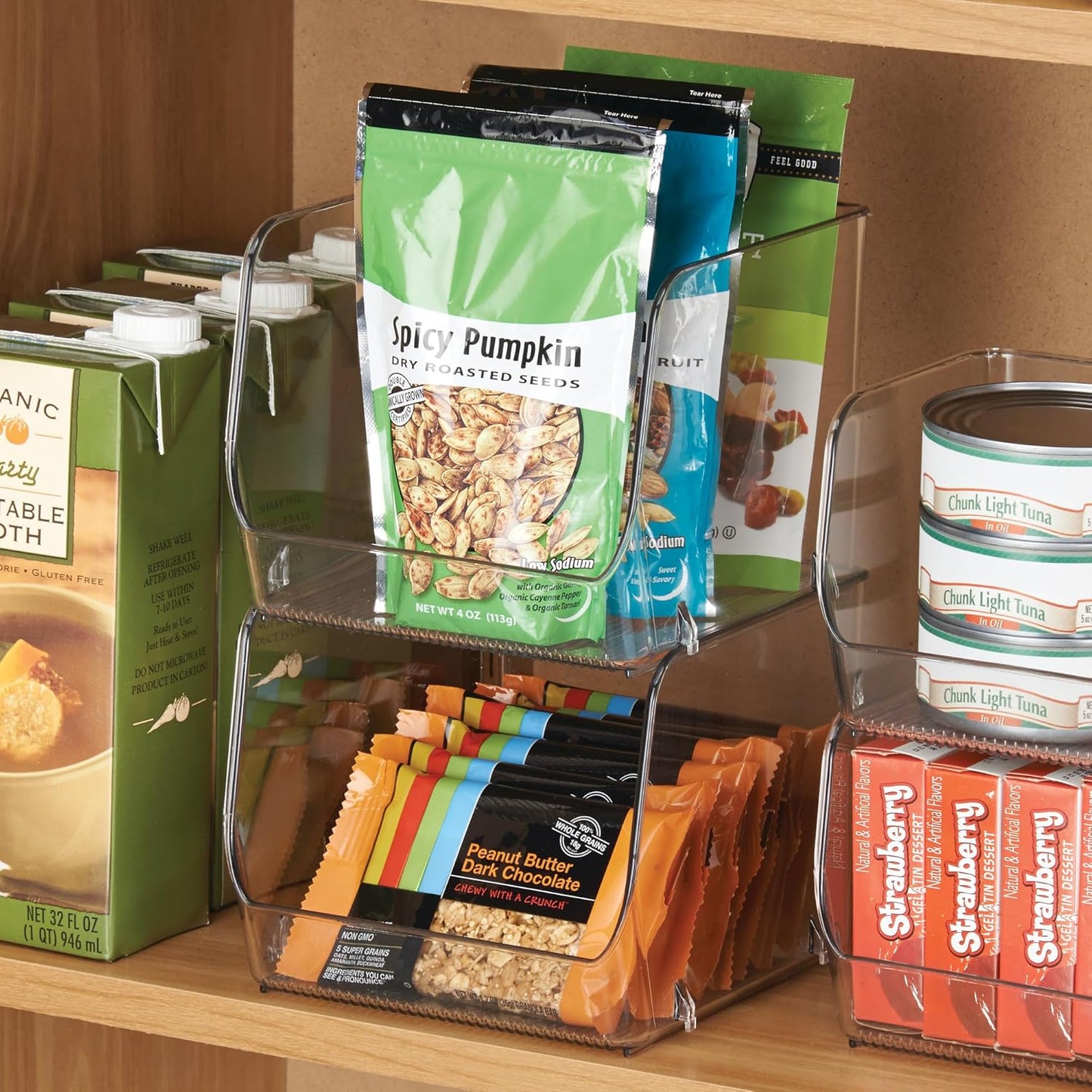 iDesign Stackable Open-Front Storage Bin for Pantry or Household Storage, Clear, Made in USA