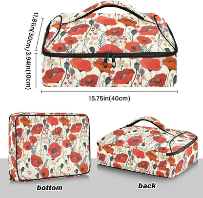 Casserole Carrier Insulated Floral Pink Flower Dish 9x13 with Lid Party Travel Warmer Bag for Hot or Cold Food Lasagna Pizza Holder Tote - Colors B