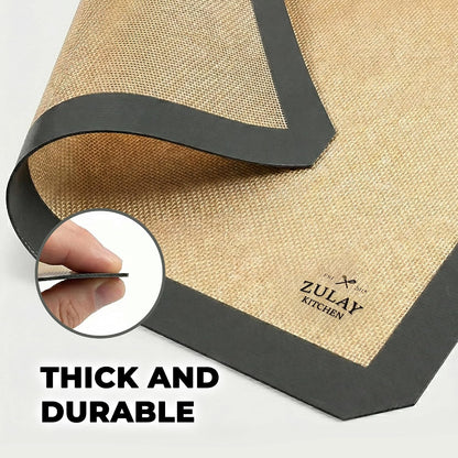 Zulay Kitchen Silicone Baking Mat – 16.5"×11.6" BPA-Free Reusable Baking Sheet, Heat Resistant 480°F – Non-Slip Border, Perfect for Cookies, Bread, Pastries & Oven Use - (Dark Gray)