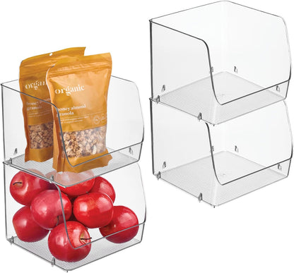iDesign Stackable Clear Open Front Storage Bin, 4-Pack | Easy Access Organizer, For Kitchen, Pantry or Cabinet