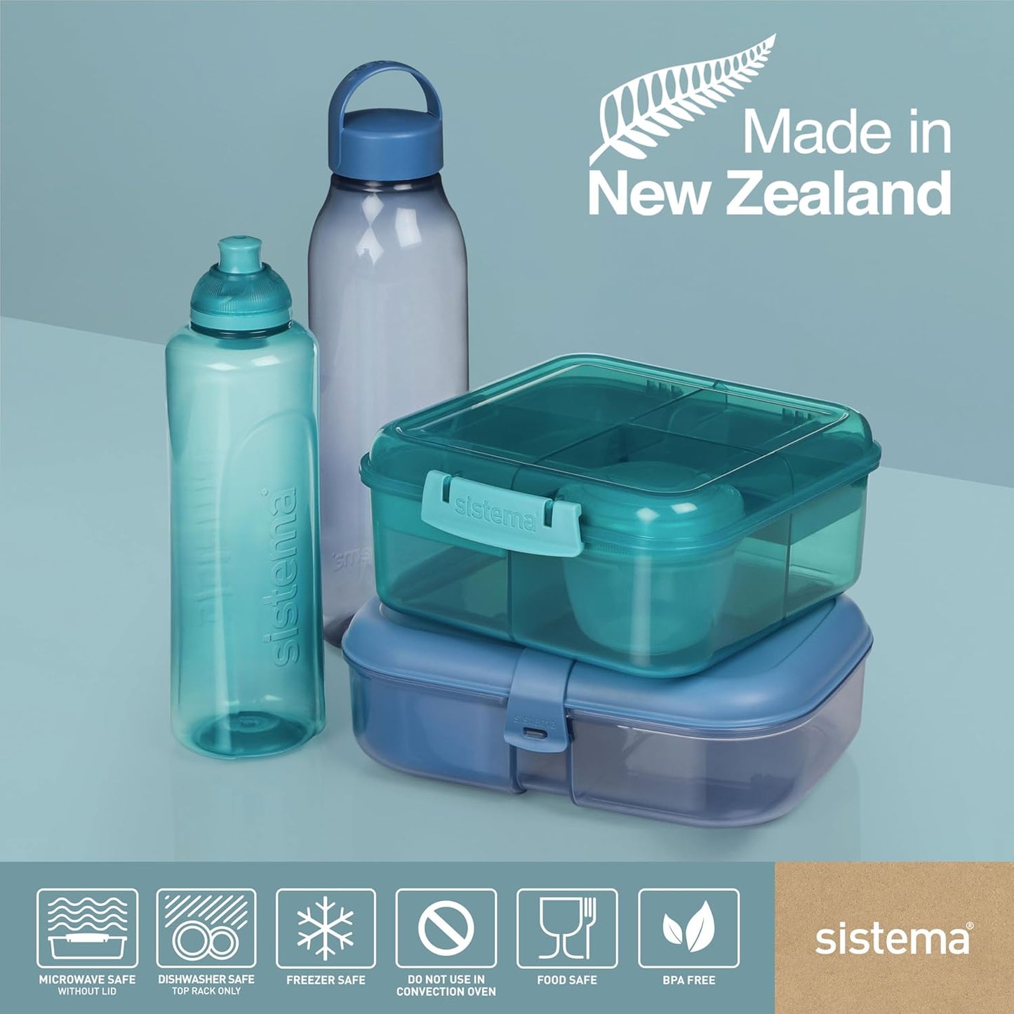 Sistema Bento Box Adult Lunch Box with 3 Compartments, 2 Removable Trays, and Salad Dressing Container, Dishwasher Safe, Color May Vary, 42 oz./1.25L Size (Pack of 4)