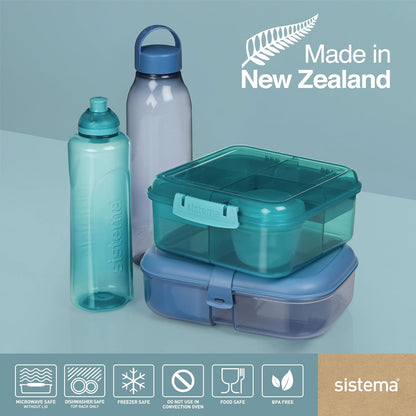 Sistema Bento Box Adult Lunch Box with 3 Compartments, 2 Removable Trays, and Salad Dressing Container, Dishwasher Safe, Color May Vary, 42 oz./1.25L Size (Pack of 4)