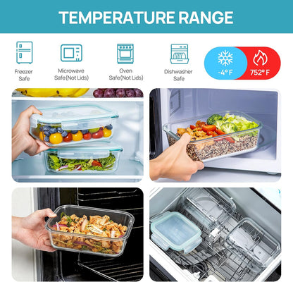 Vtopmart 2Pack 1860ml/63oz Large Glass Storage Containers with Lids, Meal Prep Food Container Set with Snap Airtight Lid for Baking, Microwave, Oven, Leak Proof, for Freezer, Dishwasher, Grey
