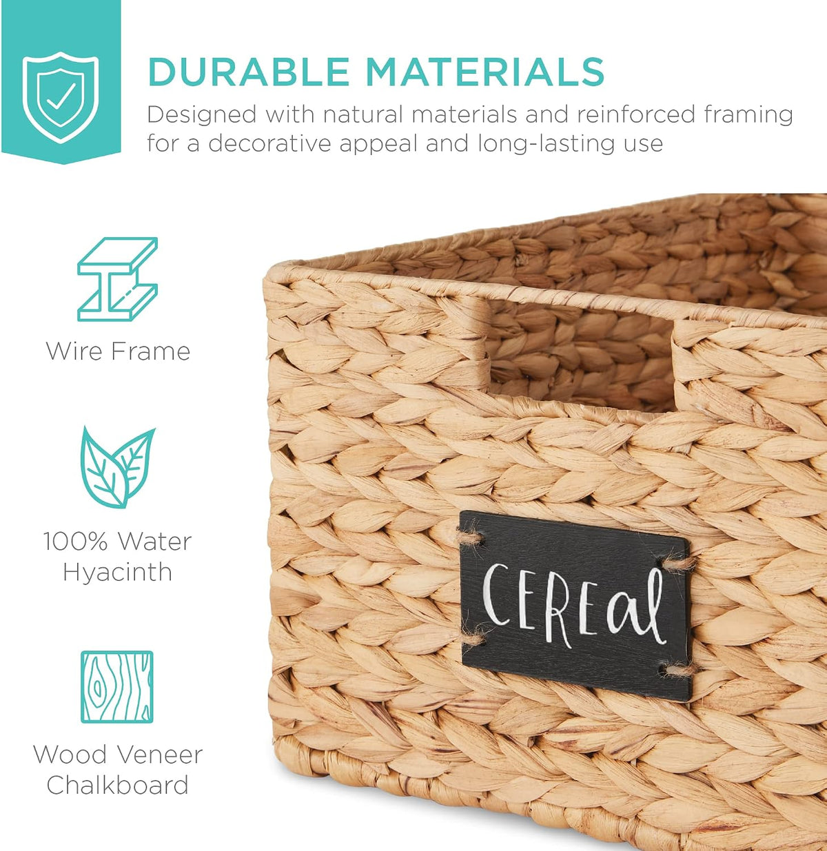 Best Choice Products Set of 4 9x12in Water Hyacinth Pantry Baskets, Woven Organizers w/Chalkboard Label, Chalk Marker - Natural