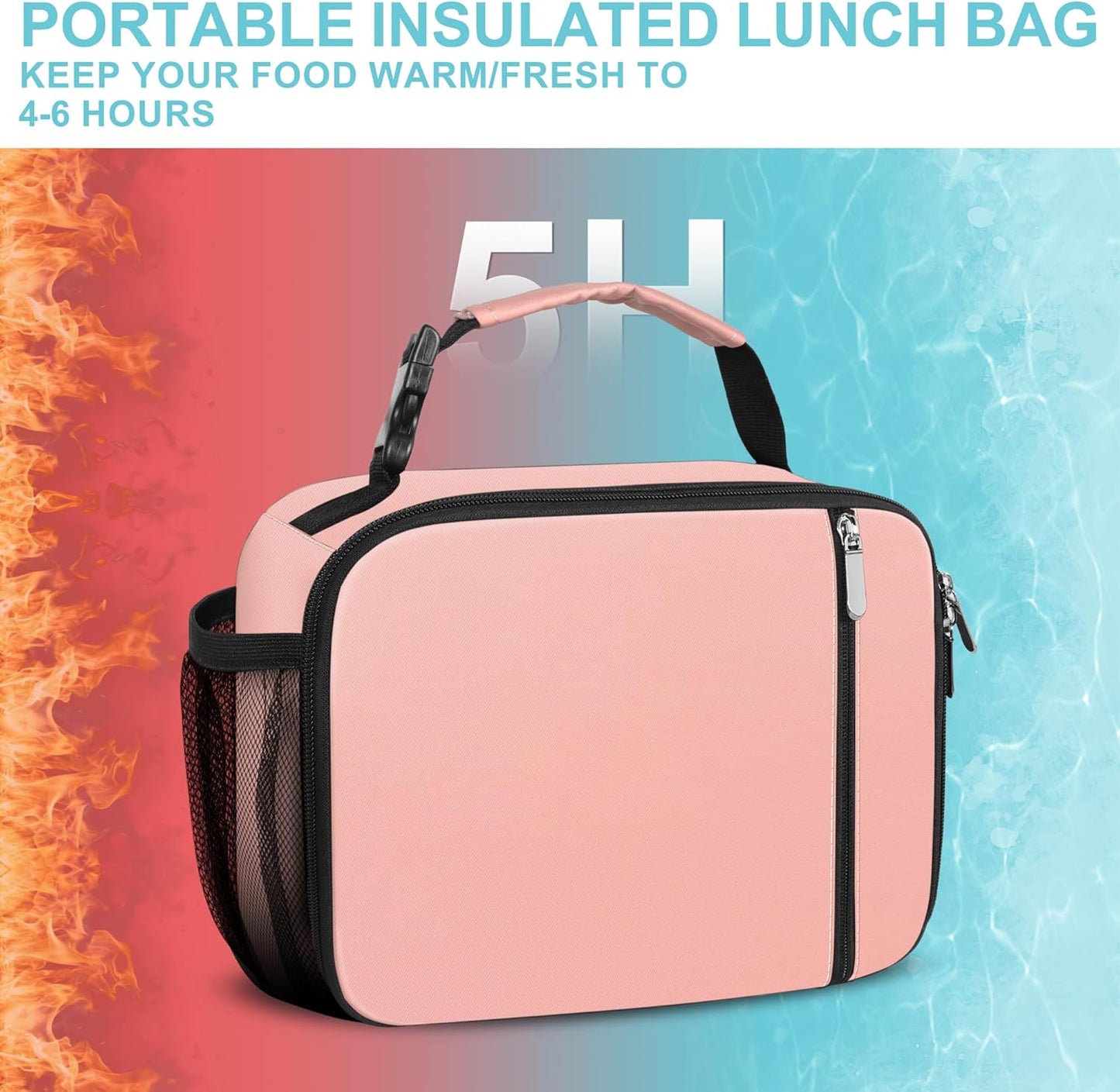 esouler Lunch Box Kids Insulated Lunch Bag for Boys & Girls Durable Children Lunchbox for School with Water Bottle Holder-Black